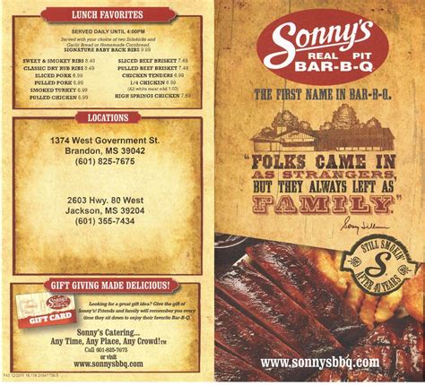 Sonnys Bbq Menu With Prices